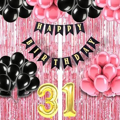 Mystic Toy Store 31st Birthday Decoration items for Girls with Black and Pink Balloons, Black Happy Birthday Banner, Pink Foil Curtain, Foil Balloon number 31 - Mystic Toy Store Toy