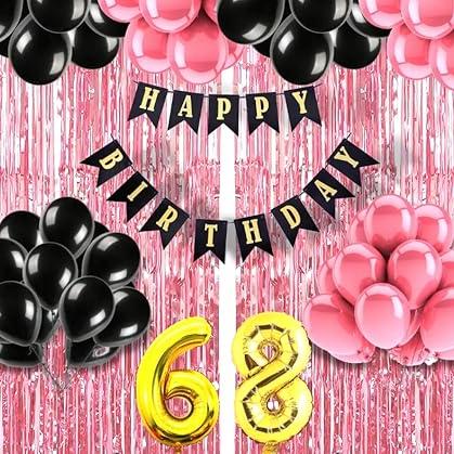 Mystic Toy Store 68th Birthday Decoration items for Girls with Black and Pink Balloons, Black Happy Birthday Banner, Pink Foil Curtain, Foil Balloon number 68 - Mystic Toy Store Toy