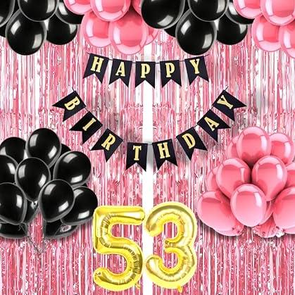 Mystic Toy Store 53rd Birthday Decoration items for Girls with Black and Pink Balloons, Black Happy Birthday Banner, Pink Foil Curtain, Foil Balloon number 53 - Mystic Toy Store Toy
