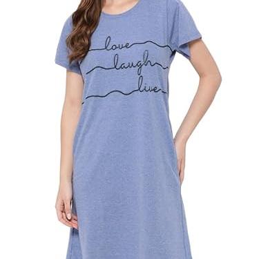 Clovia Women's Cotton Printed Short Night Dress (NS5209P08_Blue_S) - Clovia Apparel