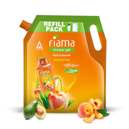 Fiama Body Wash Shower Gel Peach & Avocado, 1.4L Bodywash Refill Value Pouch for Women & Men with Skin Conditioners for Soft & Moisturised Skin, Suitable for All Skin Types