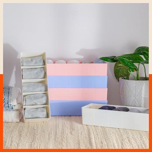 Bathla Plastic Dori (Set Of 2) Multi-Purpose Stackable Drawer Storage Organiser|Organise Socks,Innerwear,Tie,Handkerchief,Jewellery,Stationary,Belt Etc.|Peach|5 Grids Stomo