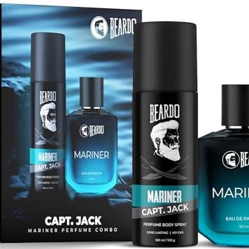 Beardo Mariner Perfume EDP 50ml & Mariner Captain Jack Perfume Body Spray 120ml for Men | Eau De Parfum | Long Lasting Perfume for Men | Deodorant Spray for Men | Day Time Fragrance | Fresh, Aqua Notes | Rakhi Gift for Brother - BEARDO Beauty