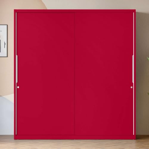 GODREJ INTERIO Almirah Slide N Store XL 2-Door Steel Sliding Wardrobe for Clothes (Textured Blush Red), 1-Year Warranty, 7 Shelves, 2 Drawers