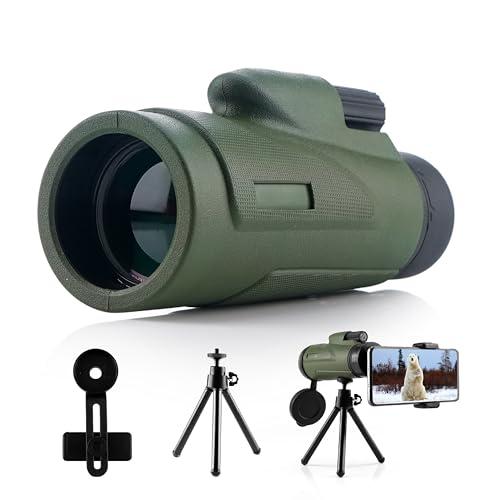 Cezo 12x50 Monocular for Adults Kids,HD Monocular Scope for Gifts Monocular Telescope for Smartphone Watching Birds Hiking,Concert,Travelling- Green - CEZO Camera