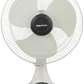amazon basics High-Speed Table Fan I 3 Adjustable Fan Speeds | Rust Resistant Body | RPM 2100 | 400mm Sweep Length (White) - amazon basics Kitchen