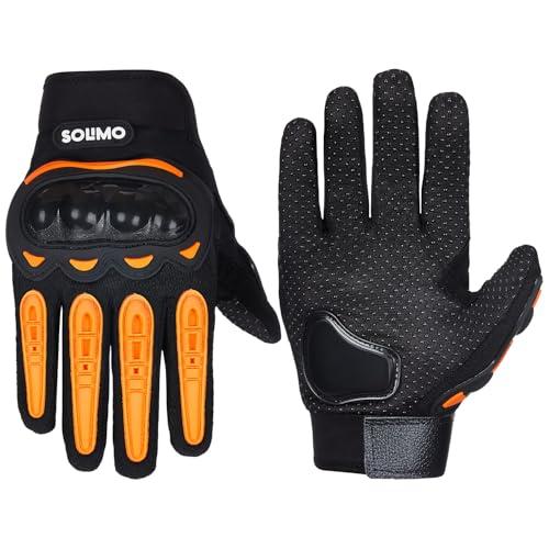 Amazon Brand – Solimo Full Finger Bike Riding Gloves with Hard Knuckle Shell | Dotted Design | Breathable | Hand Protection for Gym, Hiking, Cycling & Travelling | XL (Black & Orange)