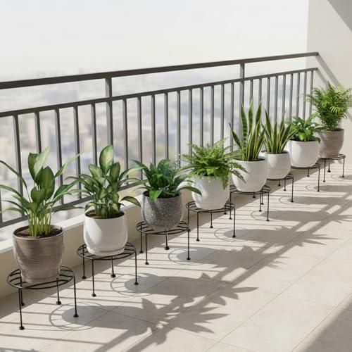 ORILEY Round Plant Stand Galvanised Metal Flower Pot Holder Gamla Support Corner Rack Outdoor Display Shelf for Home Garden Balcony Decoration - (Pack of 8, Black) - ORILEY Lawn & Patio