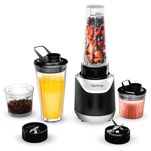 Lifelong 700 Watts Nutri Blender for Smoothie and Juices - 4 Bullet Jars 700 & 500ml - 100% Copper Motor Bullet Mixer Grinder for Kitchen - Smoothie Maker with Sipper Jar - Stainless Steel Blades - Lifelong Kitchen