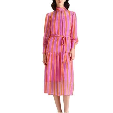 U.S. POLO ASSN. Women's Polyester Blend Fit Flare Midi Casual Dress (UWSS24DRS117_Purple and Orange - U.S. Polo Assn. Apparel