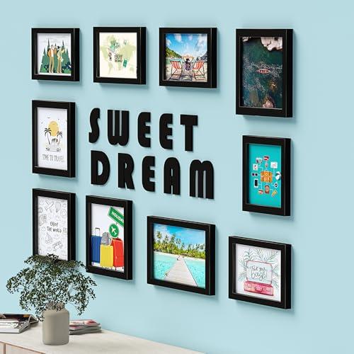 amazon basics Synthetic Rectangle/Square Photo Frames | Quotes Wall Hanging Frames for Bedroom, Home, Office | Sweet Dream, Black,18.2×23.2×1.3 Cm