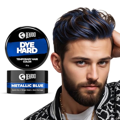 Beardo Dye Hard Temporary Hair Color - Metallic Blue, 25g | Temporary 1-Day 1-Wash | DIY Instant Hair Color Makeup for Men | No Bleach | No Ammonia | No Damage