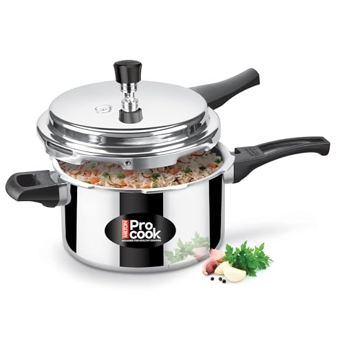 Milton Procook 5L Aluminium Pressure Cooker with Outer Lid, Non-Induction Base, Silver Finish, Durable and Efficient Cooking Solution for Everyday Meals, ISI Certified, 5 Years Warranty
