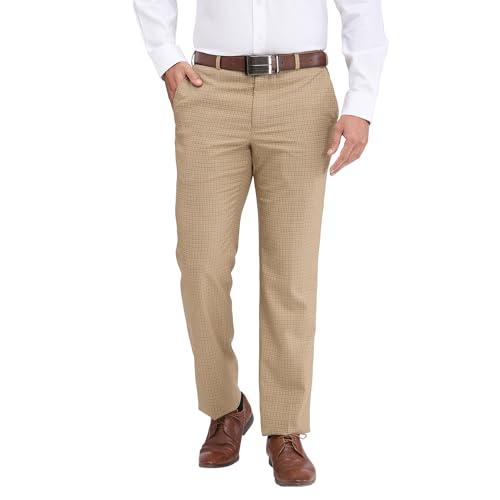 Park Avenue Men's Regular Fit Checks Pattern Poly Viscose Blend Flat Front Formal Trouser (Size: 34)-PMTX07659-O6 Dark Brown - Park Avenue Apparel