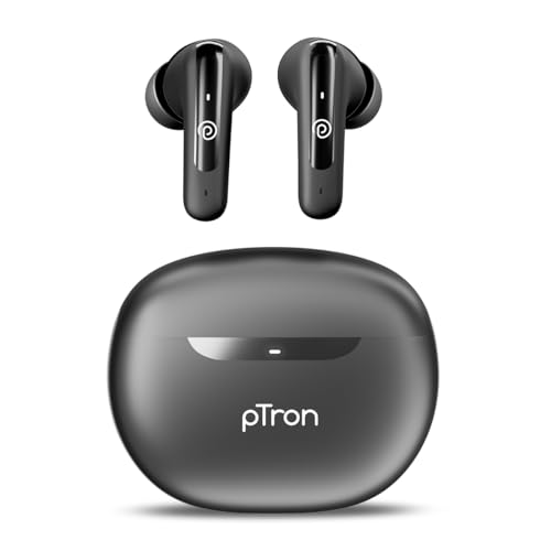 pTron Bassbuds Astra in-Ear TWS Earbuds with Stereo Sound, 34Hrs Playtime, Stereo Calls, Bluetooth V5.3 Headphones with Quick Pairing, Touch Control, Voice Assistant, Type C Charging & IPX4 (Black)