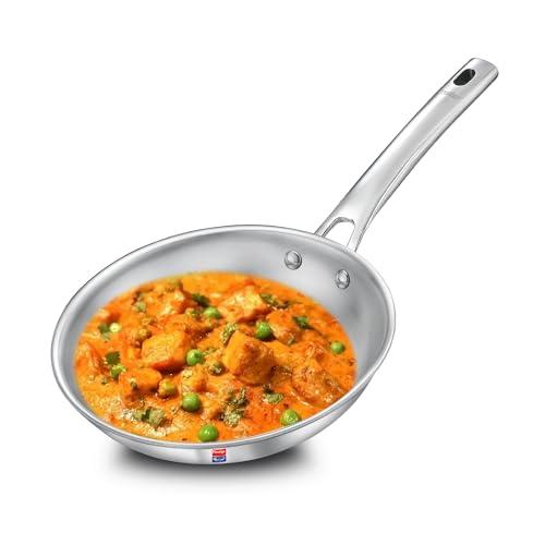 Prestige 22cm/1.2L Tri-Ply Stainless Steel Splendid Fry Pan| Gas and Induction Compatible |Even Heat Distribution| Thick Gauge Tri-Ply Body| 15 Year Warranty - Prestige Kitchen