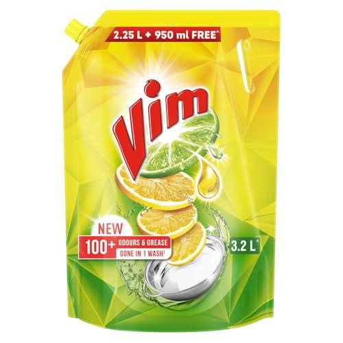 Vim Dishwash Liquid 3.2L | Removes 100+ Odours & Grease in 1 wash | Infused with power of lemons that leaves no residue