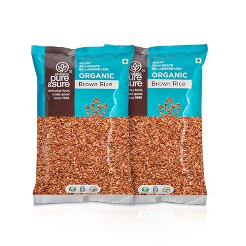 Pure & Sure Organic Brown Rice 2Kg | 100% Naturally Processed & Unpolished Brown Chawal | Rich in Protein & Fiber | Helps to control Diabetes & Blood Pressure| 1Kg each (Pack of 2) - Phalada Pure & Sure Grocery