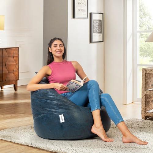 Amazon Brand - Solimo Premium Faux Suede Butterfly Bean Bag, Filled with Beans | Capacity: Upto 6 Ft 3 in Height, 120 KG Weight | Navy Blue Textured - Amazon Brand - Solimo Furniture