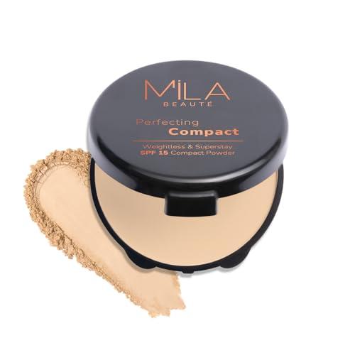 Mila Beauté Perfecting Compact Powder | Natural Matte Finish| Longstay with SPF 15 | Minimized Pores and Finelines | Controls Shine | Lightweight Compact Powder | Shade - (True Beige 16g) - MILA BEAUTÉ Beauty