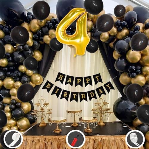 Mystic Toy Store 4th Birthday Decoration Items for Black and Gold Theme Combination for Boys Girls | 50 Pcs Black Gold Balloon | Black Birthday Banner | Balloon Pump | Arch Tape | Glue Dots - Mystic Toy Store Toy
