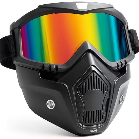 Btag Anti Scratch UV Protective Motorcycle Face Mask with Detachable Goggles | Anti-Fog UV Protection Riding Mask with Removable Breathable Filter | Full Face Windproof Shield for Biking.(Rainbow)