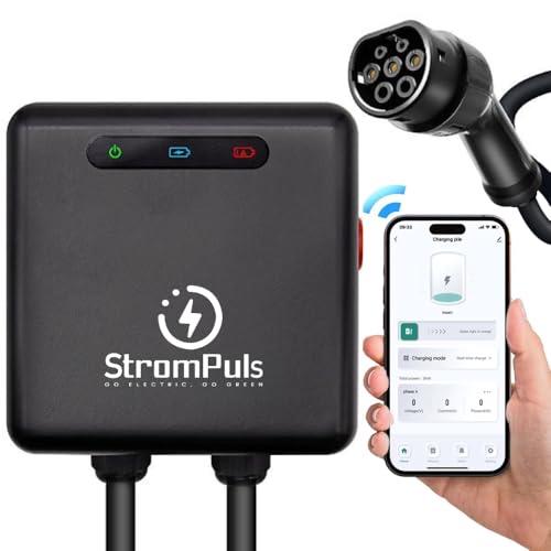 Strompuls 7.5kW EV Charger, Smart App, 32A, 1 Phase, 5M TPU Cable, Adjustable Amp, Indicator Light, WiFi BT, IP65,RCD A + 6ma DC, Emergency Earthing Off Option,5 Years Warranty* (Black) - STROMPULS Automotive Parts and Accessories
