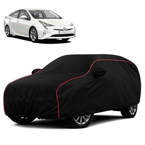 Sulfar 100% Water Resistant Car Body Cover Compatible with Mirror for Toyota Prius (Triple Stitched, Full Bottom Elastic, Black with Red Piping)