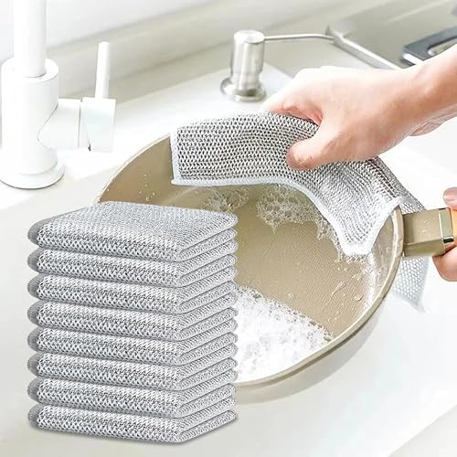 GLUN® Non-Scratch Wire Dish Cleaning Towel, 8×8 Inch Multipurpose Wire Dishwashing Towels Scrubs & Cleans for Dishes, Stove Top and Tiles for Wet and Dry Use Pack of 40