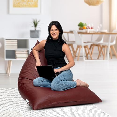 Amazon Brand - Solimo Premium Faux Leather Triangle Bean Bag, Filled with Beans | Capacity: Upto 6 Ft 3 in Height, 120 Kg Weight | Tan - Amazon Brand - Solimo Furniture