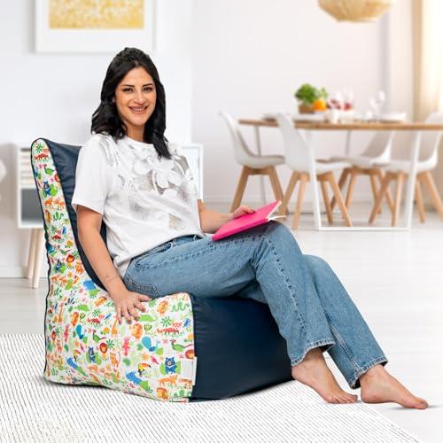 Amazon Brand - Solimo Premium Faux Leather Bean Bag Chair Filled with Beans | Capacity: Upto 6 Ft 3 in Height, 120 KG Weight | Animal Print | Blue - Amazon Brand - Solimo Furniture
