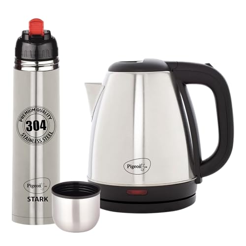 Pigeon 1.5 L Kettle With 1000 ml Stark Flask (Pack of 2, Silver, Steel)