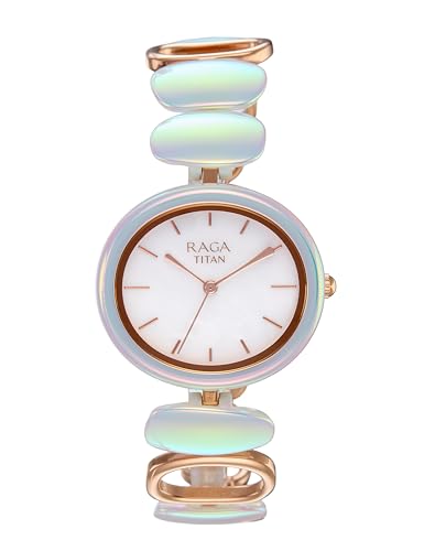 Titan Raga Ceramics Update Quartz Analog MOP Dial with Brass Strap Watch for Women