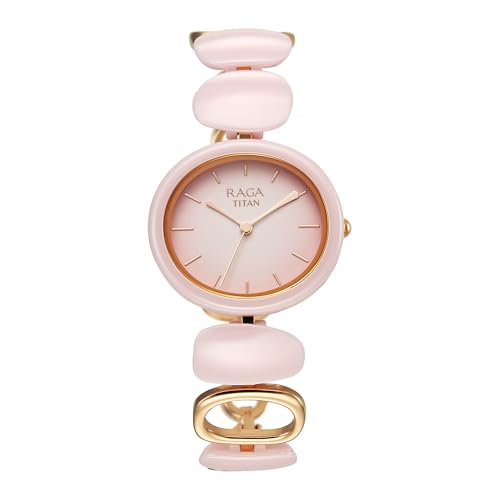 Titan Raga Ceramics Update Quartz Analog Pink Dial with Ceramic Strap Watch for Women