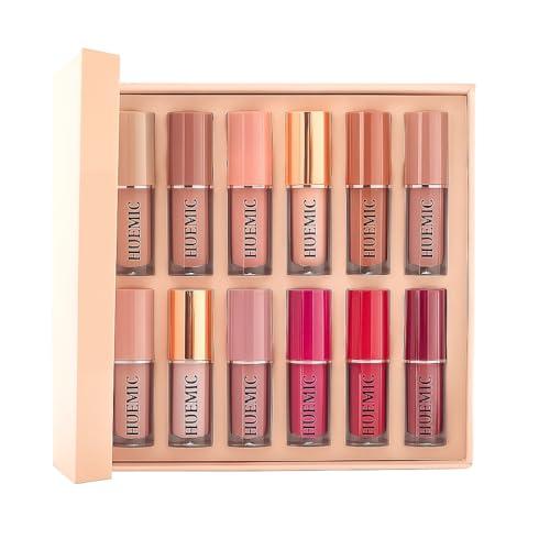 Huemic 12Pcs Matte Liquid Lipstick Set For Girls & Women, 24 Hours Long Lasting Waterproof Nude & Dark Red Lip Gloss Makeup Gift Kits - Huemic Beauty