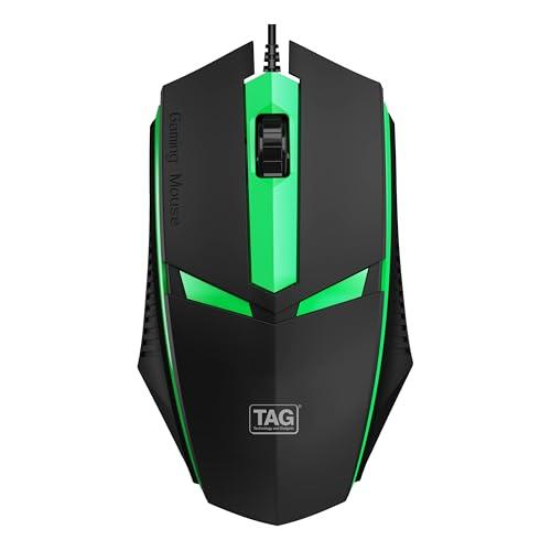 TAG EVE Wired Mouse with 3 Buttons, High Precision, 1000 DPI Optical Sensor, USB Interface, Breathing LED, Lightweight and Portable, Compatible with PC, Laptop (Black)