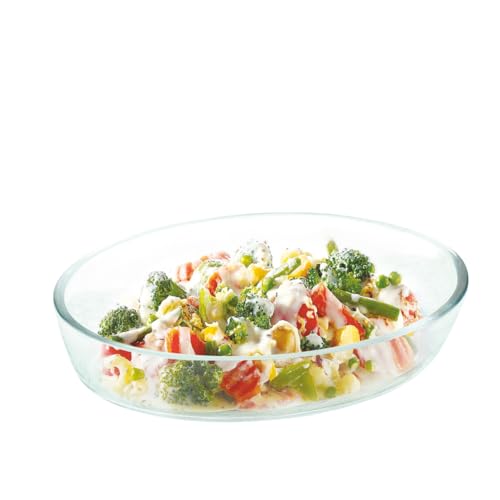 ATTRO Glassox Borosilicate Oval Glass Baking Dish Micorwave Oven Safe Freezer Safe Baking Tray Serving Dish Bakeware- 700ml, Transparent