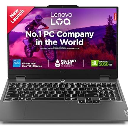 Lenovo LOQ, Intel Core i5 12th Gen 12450HX, NVIDIA RTX 2050 4GB, 12GB RAM, 512GB SSD, 15.6″(39.6cm), Windows 11, Office Home 2024, Grey, 2.4Kg, 83GS00LJIN, 100% sRGB, 3 Mon. Game Pass Gaming Laptop