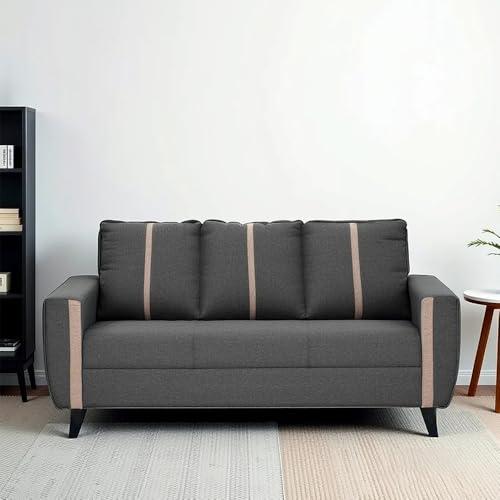 Royaloak Rily Fabric 3 Seater Sofa | Dual Color Sofa 3 Seater with Square Armrest & Super Soft Cushions | Durable & Robust Dark Grey Color Sofa for Living Room with Tapered Legs & Modern Design - Royaloak Furniture