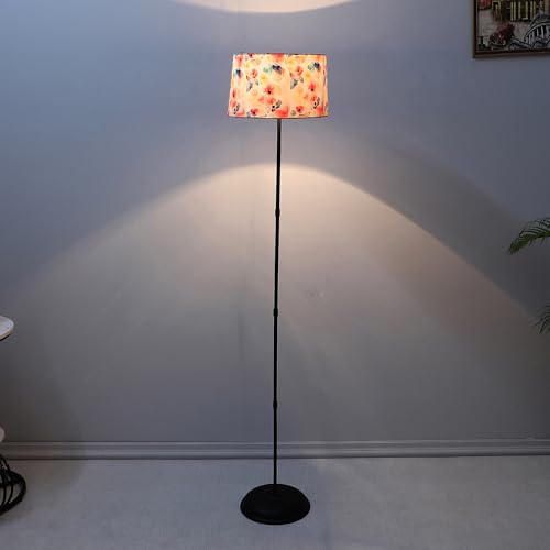 tu casa Black Metal-Iron Base Foldable Floor Lamps with Floral Print & Satin Shade for Bedroom, Living Room, Lounge, Office Area, Gifting Without Bulb for Home Decoration (Height – 57″)