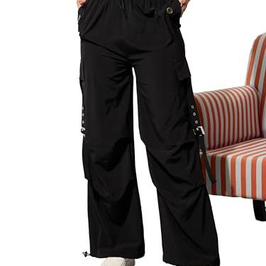 Black Parachute Side Metal Buckle Detail Cargos - barcino Apparel