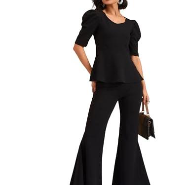 barcino Black Peplum Top with Bellbottom Pants - barcino Apparel