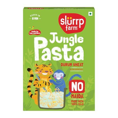Slurrp Farm No Maida Jungle Pasta | Made with 100% Durum Wheat/Semolina/Suji | 100% vegetarian & Cooks in 8 minutes | Made in fun animal shapes like monkey, giraffe, elephant, tiger and rhino - SLURRP FARM Grocery
