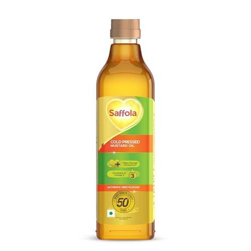 Saffola Cold Pressed Mustard Oil | 100% Cold Pressed Mustard Seed Oil | Helps Manage Cholesterol, Goodness of Omega 3 with Authentic Seed Flavour | 1L Pet Bottle - Saffola Grocery