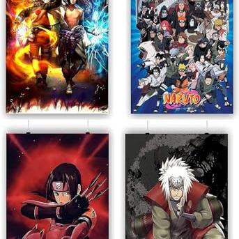 ATEVON Naruto Anime Poster Combo – Set of 4 Unframed Wall Art Prints (9x12 Inch) – Multicolor Matte Finish Decorative Manga Posters for Bedroom, Study Room, Office or Anime Wall Decor - ATEVON Home