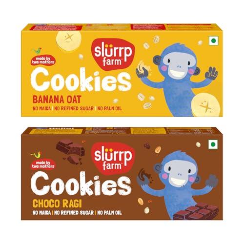 Slurrp Farm No Maida No Refined Sugar Banana Oat and Choco Ragi Cookies | Healthy Cookies Biscuit Made With Multigrains | Pack of 2 x 88g - SLURRP FARM Grocery