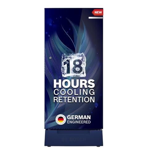 Bosch 187 L, 3 Star, Single Door Refrigerator with Industry’s largest base drawer, vegetable box* & Beverage space (CST18B33PI, Feather Blue) 18 Hr Cooling Retention, 2.5x Cooling, inverter compressor