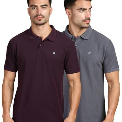 LUX PARKER Men's Solid Regular Fit T-Shirt 1101_DRKGR_PPL_S_2PC - LUX PARKER Apparel