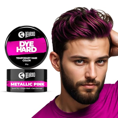 Beardo Dye Hard Temporary Hair Color - Metalic Pink, 25g | Temporary 1-Day 1-Wash | DIY Instant Hair Color Makeup for Men | No Bleach | No Ammonia | No Damage