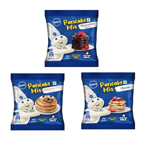 Pillsbury Chocolate + ButterScotch + Original Flavour Pancake Mix| 2-Minute Pancake Mix For Kids| No-Preservatives | 80 Gram (Pack of 3) - Pillsbury Grocery